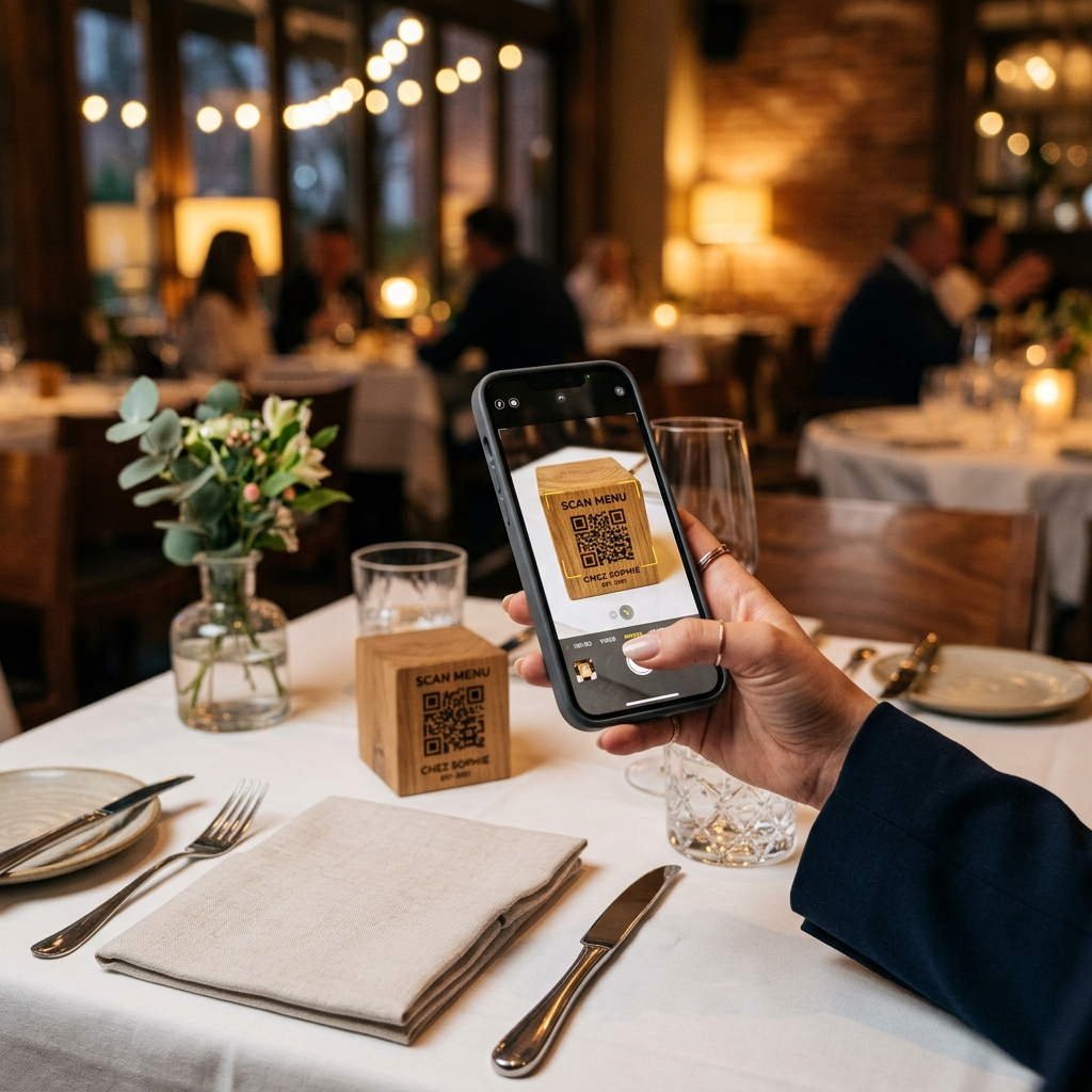Digital Menu QR Code on Restaurant Table